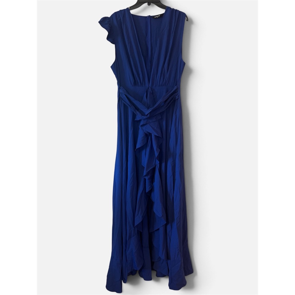 ChicMe Royal Blue V-Neck Ruffle Sleeve Tie Waist High Low Maxi Dress XXL ODT1569